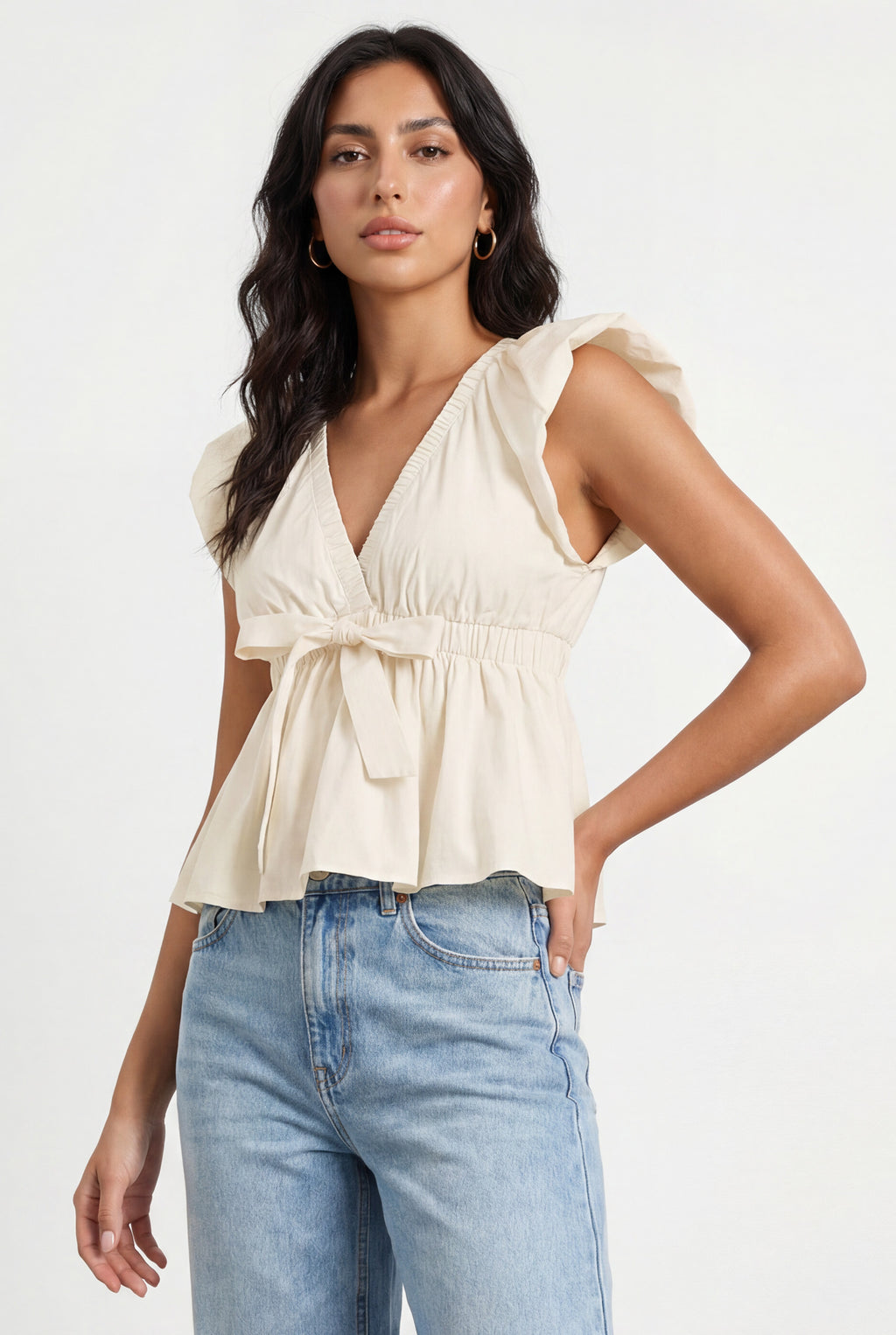 Chicovar Women's Summer Tops Deep V  Short Sleeve Babydoll Shirts