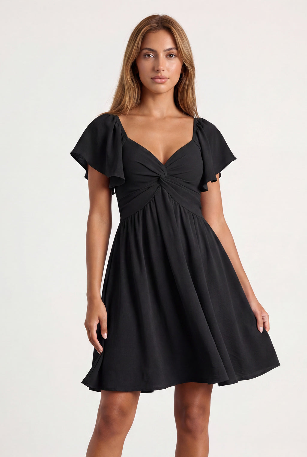 Chicovar Women's Sweetheart Knot Front Dress Flutter Sleeve Tie Back