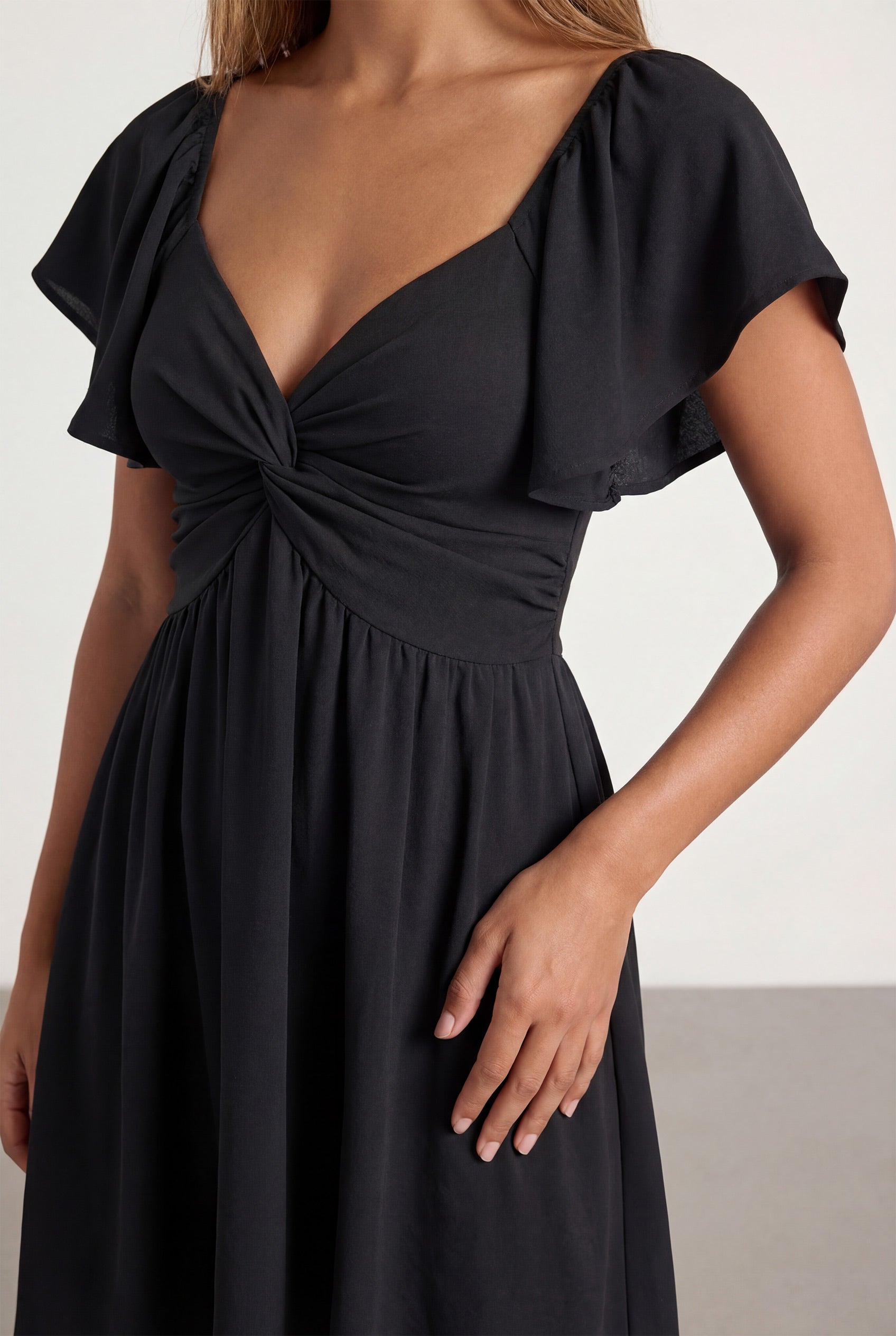 Chicovar Women's Sweetheart Knot Front Dress Flutter Sleeve Tie Back