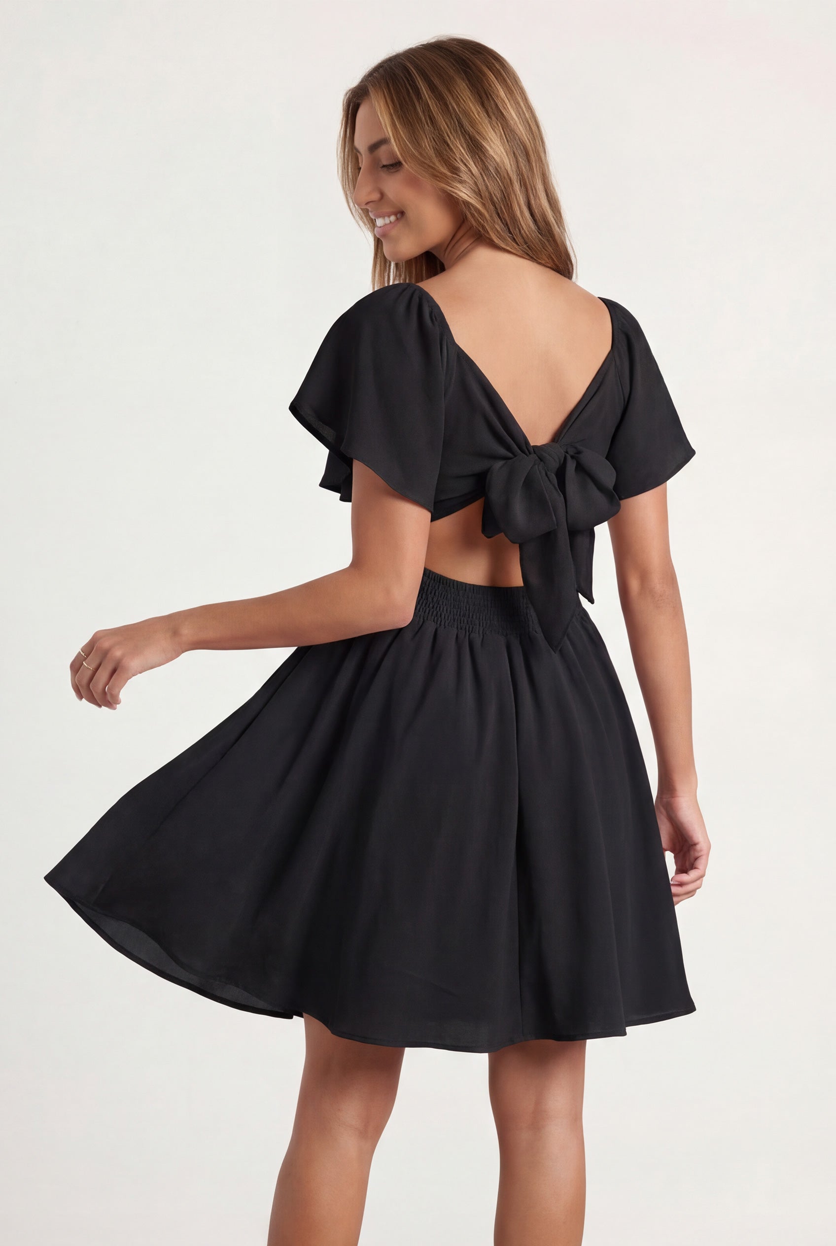 Chicovar Women's Sweetheart Knot Front Dress Flutter Sleeve Tie Back