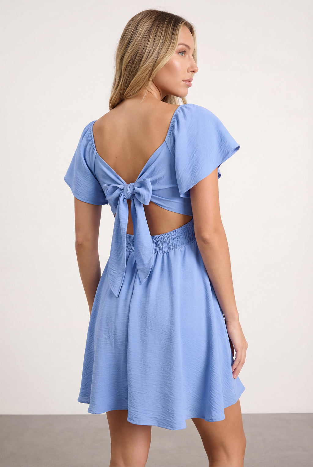 Chicovar Women's Sweetheart Knot Front Dress Flutter Sleeve Tie Back