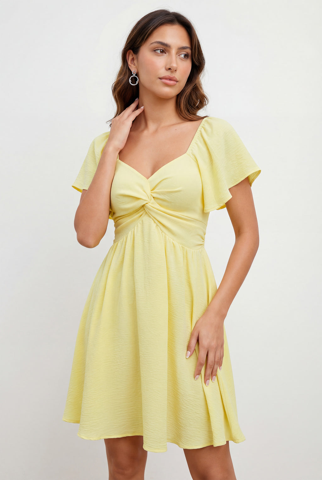 Chicovar Women's Sweetheart Knot Front Dress Flutter Sleeve Tie Back
