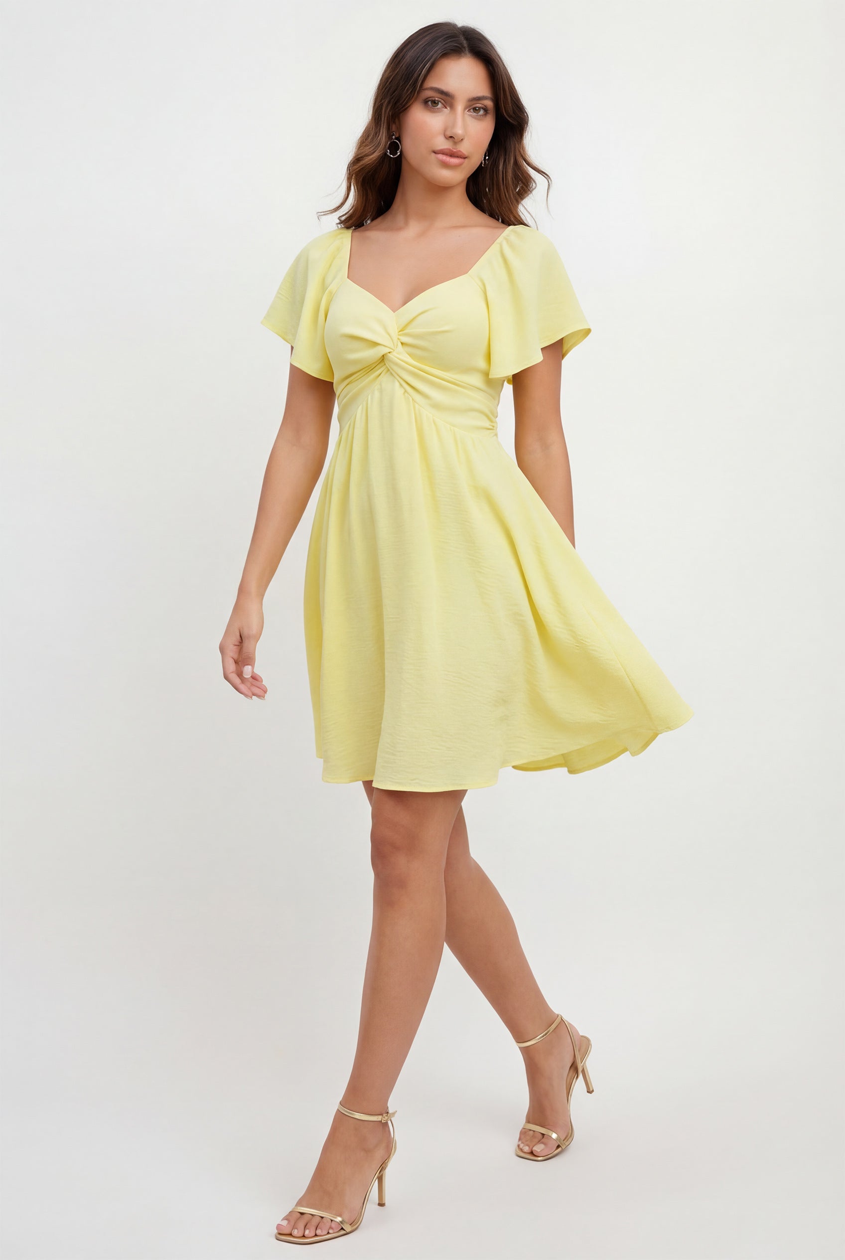 Chicovar Women's Sweetheart Knot Front Dress Flutter Sleeve Tie Back