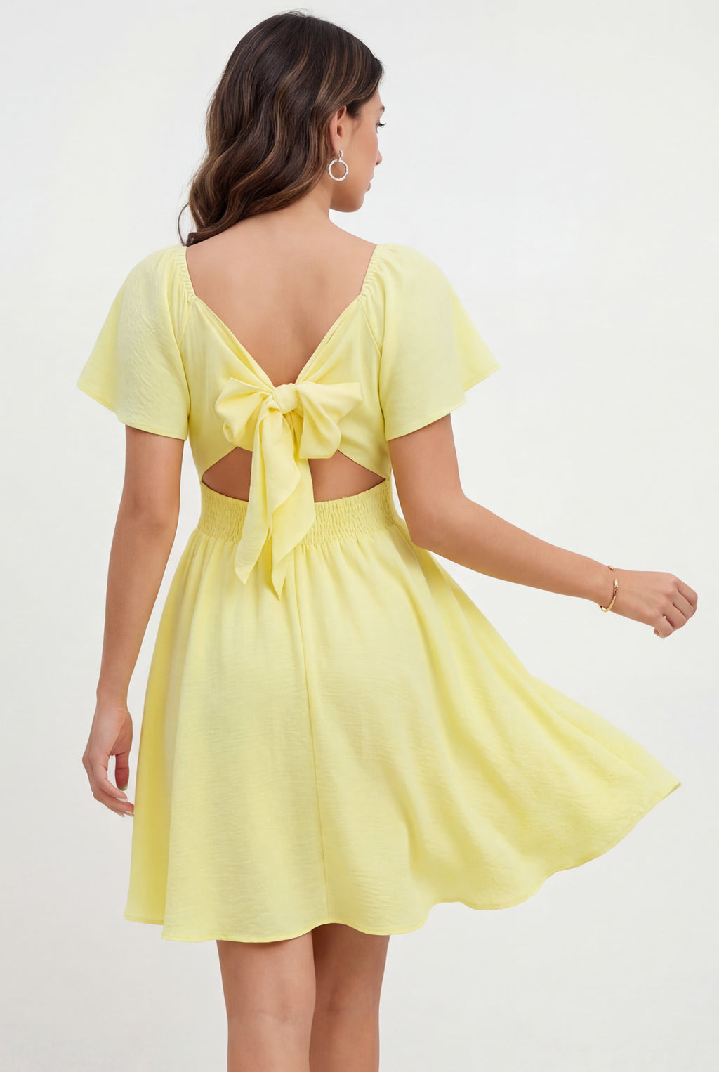 Chicovar Women's Sweetheart Knot Front Dress Flutter Sleeve Tie Back