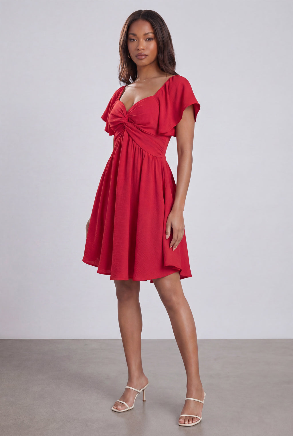Chicovar Women's Sweetheart Knot Front Dress Flutter Sleeve Tie Back