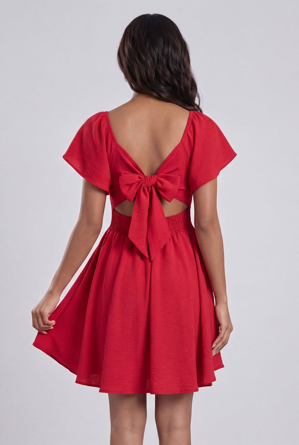 Chicovar Women's Sweetheart Knot Front Dress Flutter Sleeve Tie Back