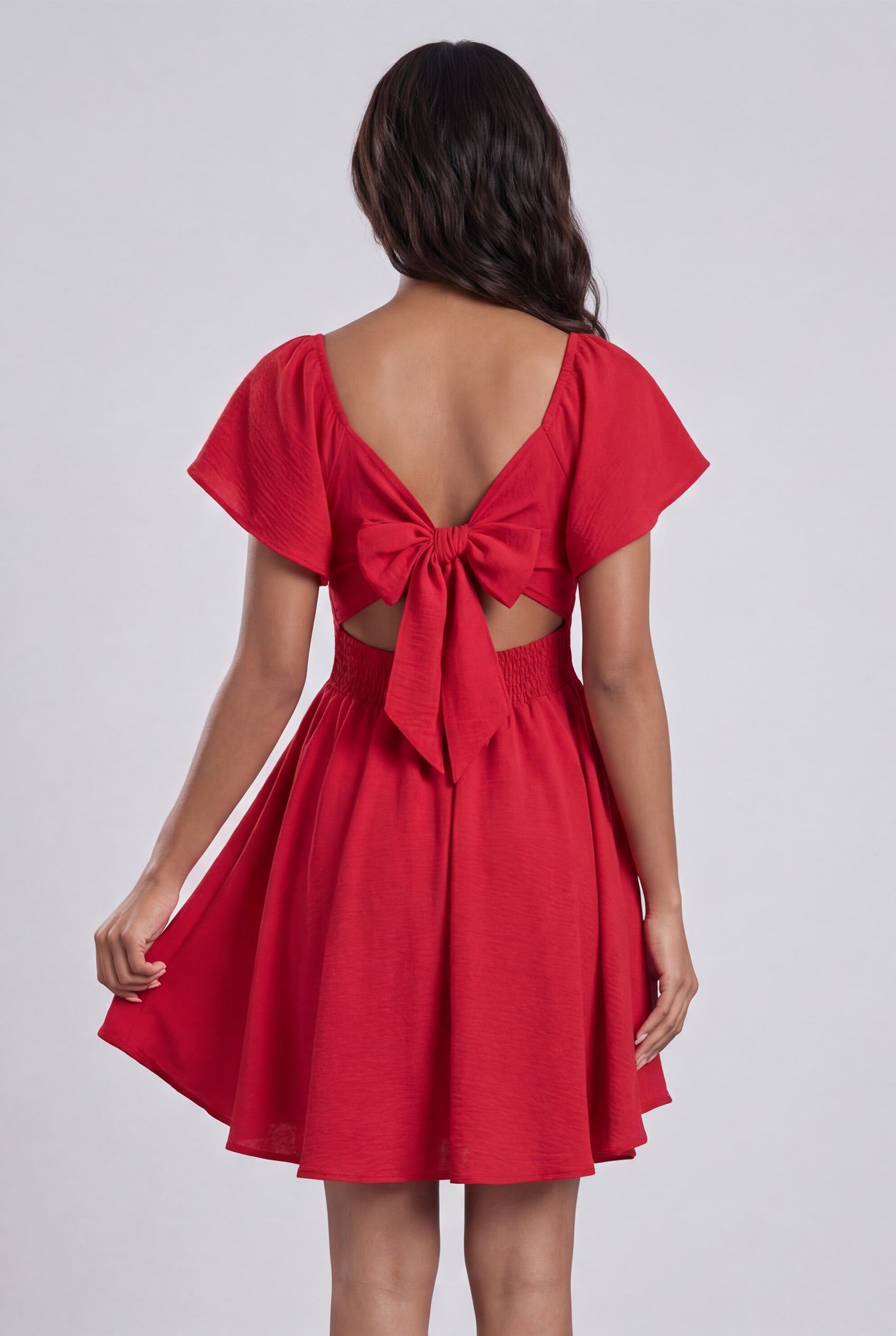 Chicovar Women's Sweetheart Knot Front Dress Flutter Sleeve Tie Back