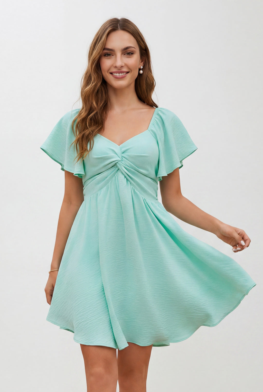 Chicovar Women's Sweetheart Knot Front Dress Flutter Sleeve Tie Back