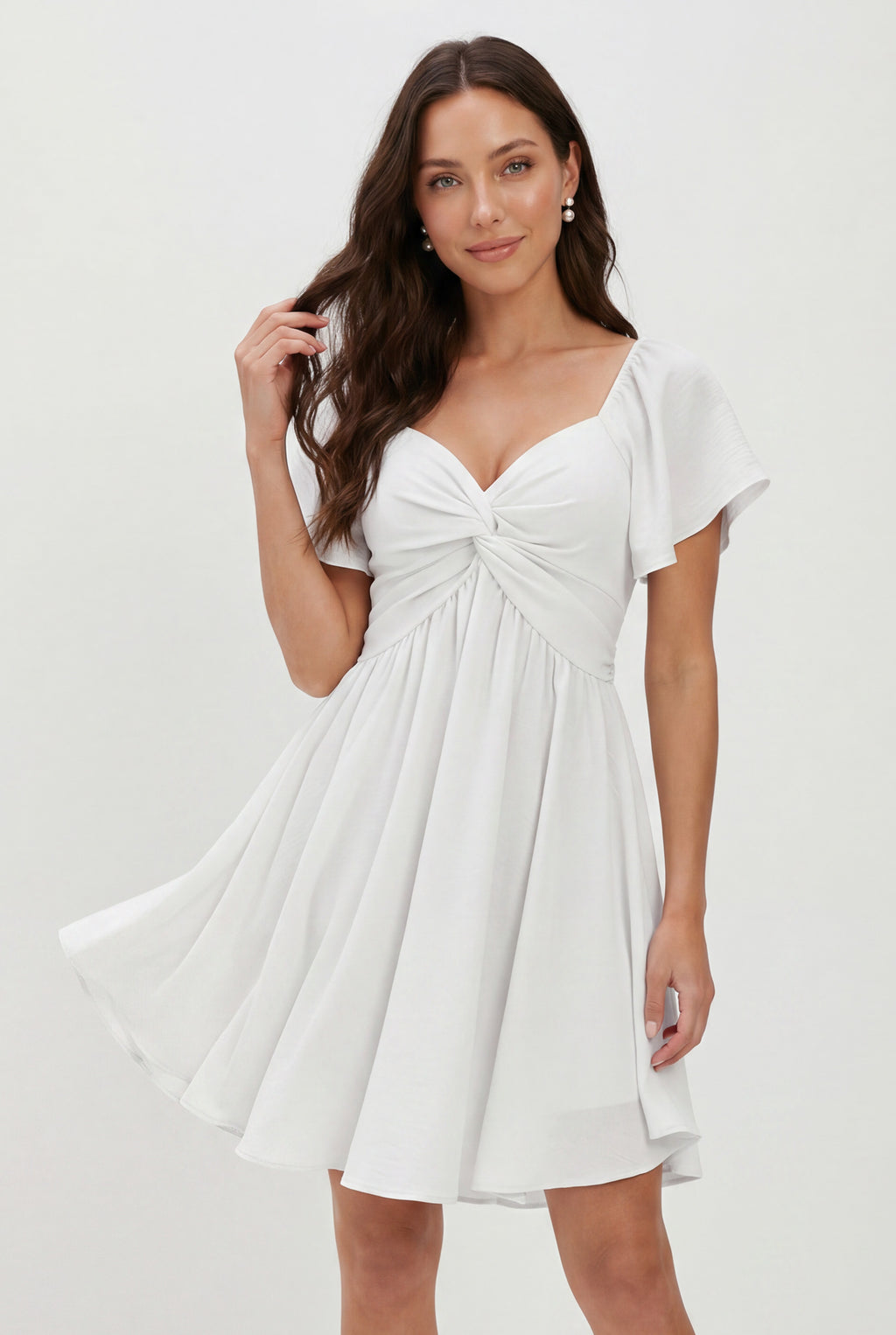 Chicovar Women's Sweetheart Knot Front Dress Flutter Sleeve Tie Back