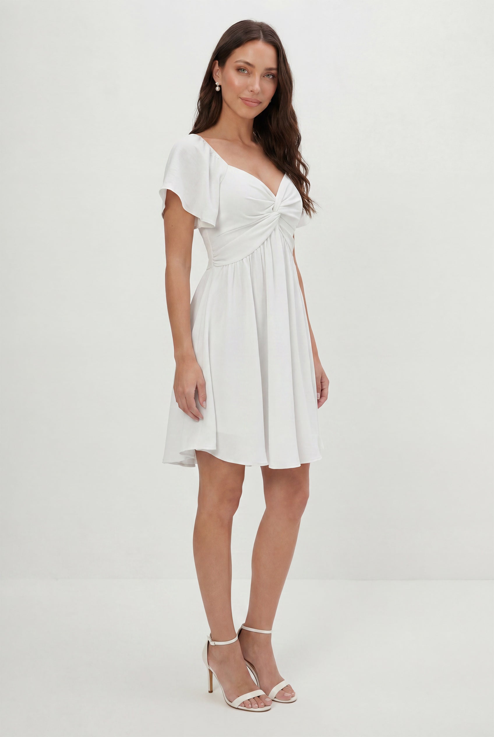 Chicovar Women's Sweetheart Knot Front Dress Flutter Sleeve Tie Back