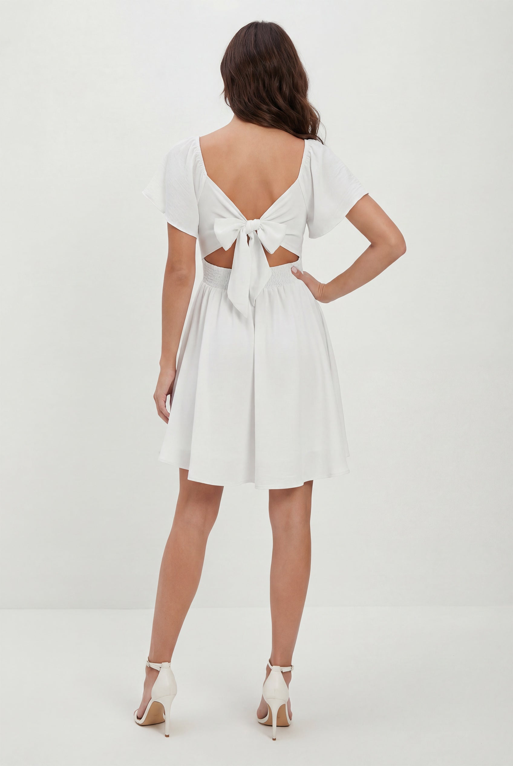 Chicovar Women's Sweetheart Knot Front Dress Flutter Sleeve Tie Back