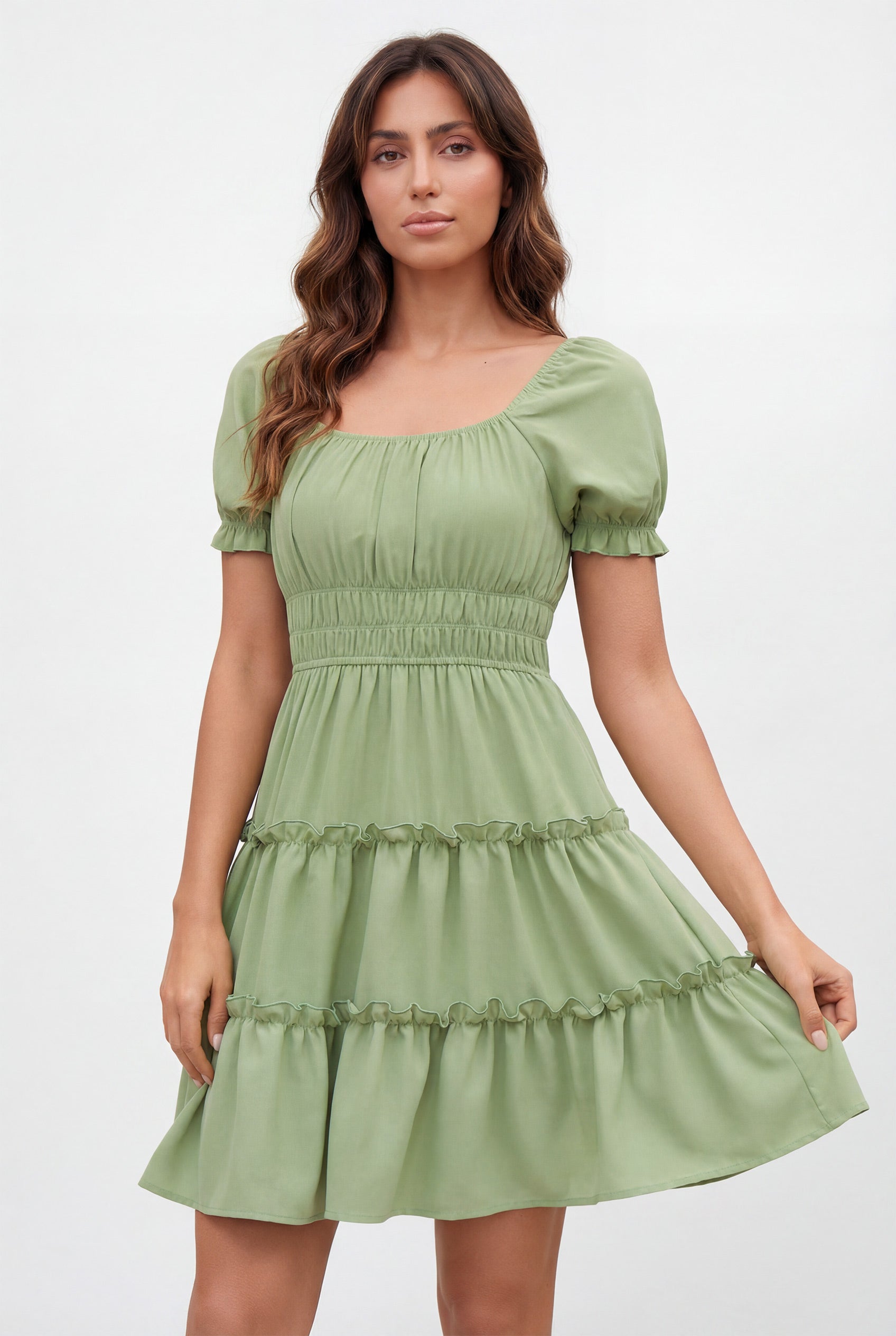 Chicovar Women's Summer Dress Square Neck Off Shoulder Puff Sleeve