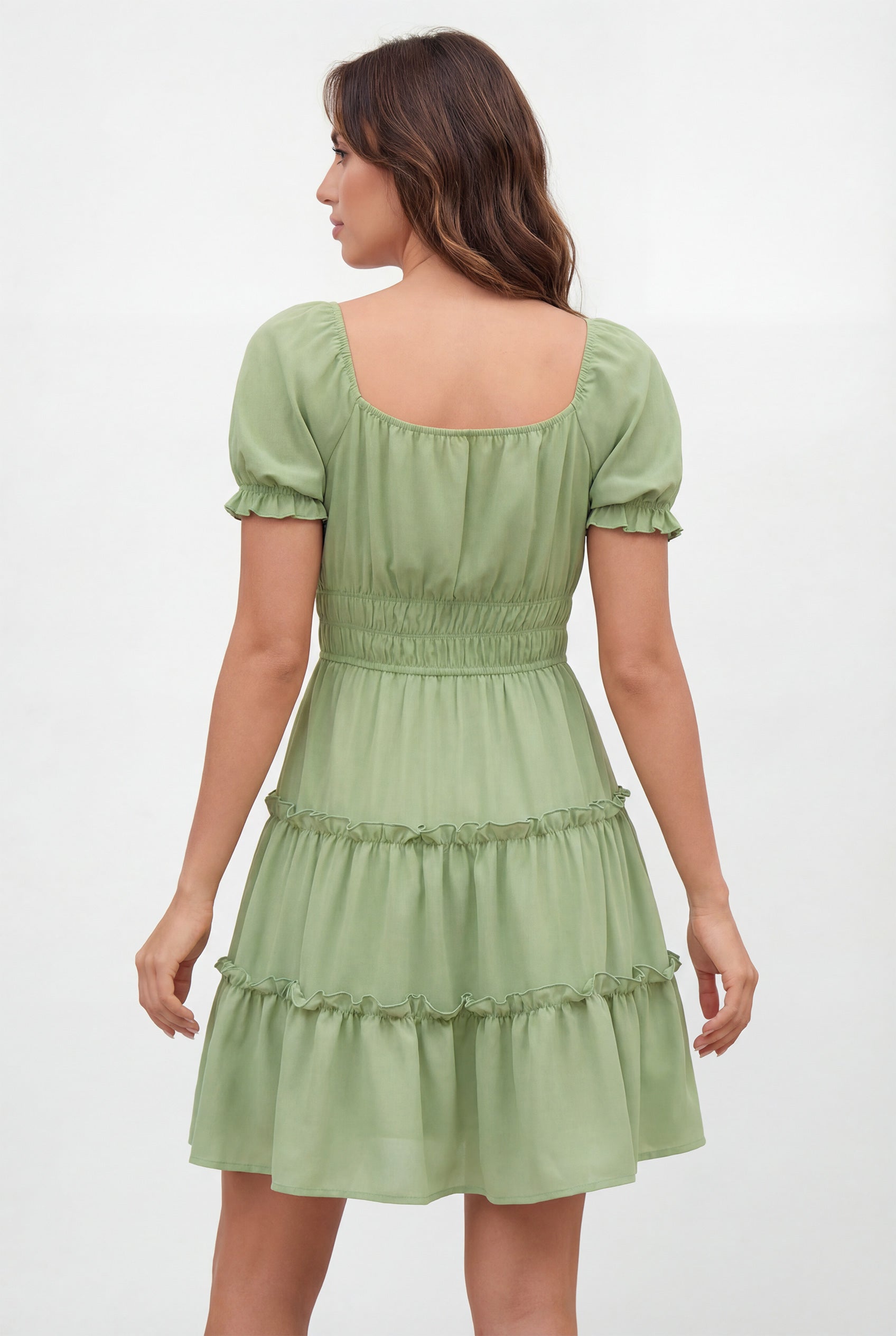 Chicovar Women's Summer Dress Square Neck Off Shoulder Puff Sleeve
