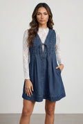 Chicovar Women's Denim Mini Dress  Casual Loose Fit Jean Dress Tie Front