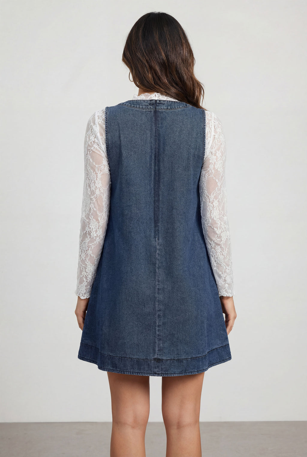 Chicovar Women's Denim Mini Dress  Casual Loose Fit Jean Dress Tie Front