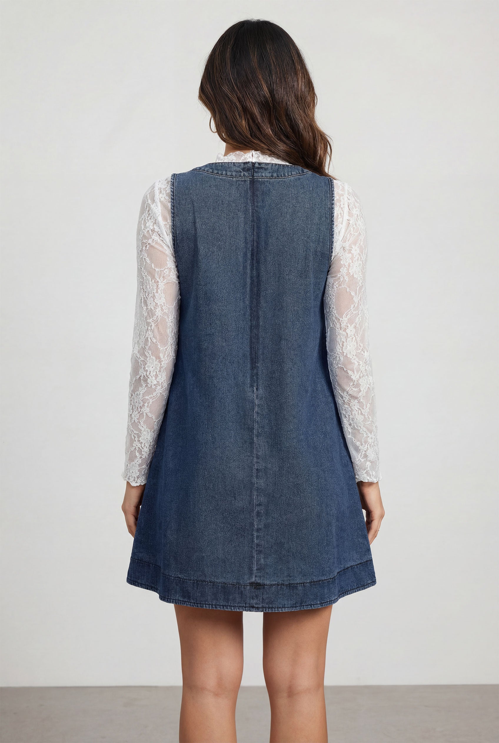 Chicovar Women's Denim Mini Dress  Casual Loose Fit Jean Dress Tie Front
