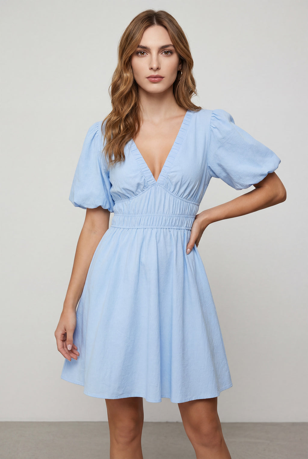 Chicovar Women's Boho Puff Sleeve Textured Cotton Mini Dress