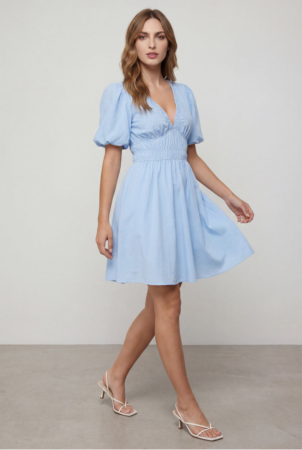 Chicovar Women's Boho Puff Sleeve Textured Cotton Mini Dress