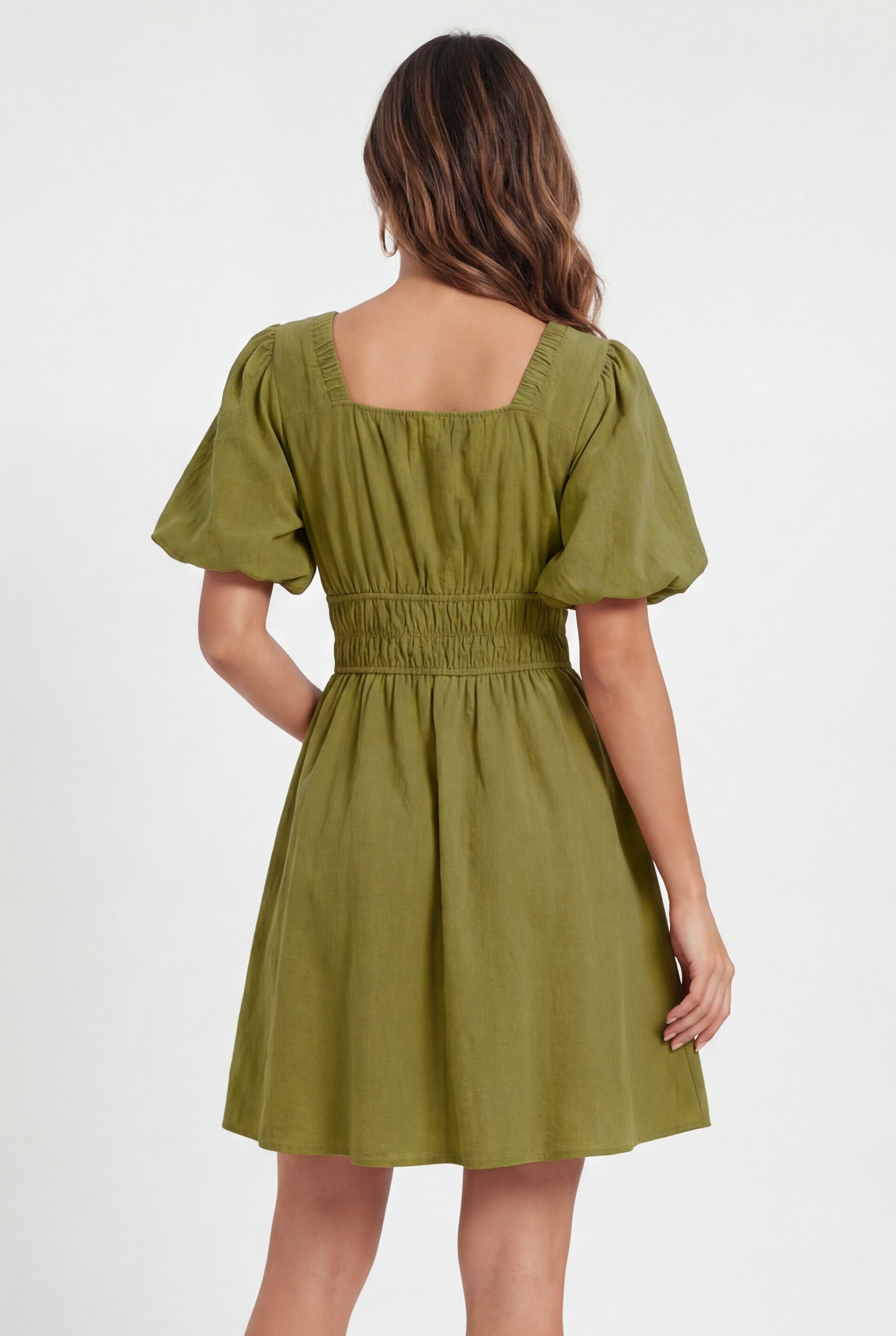 Chicovar Women's Boho Puff Sleeve Textured Cotton Mini Dress