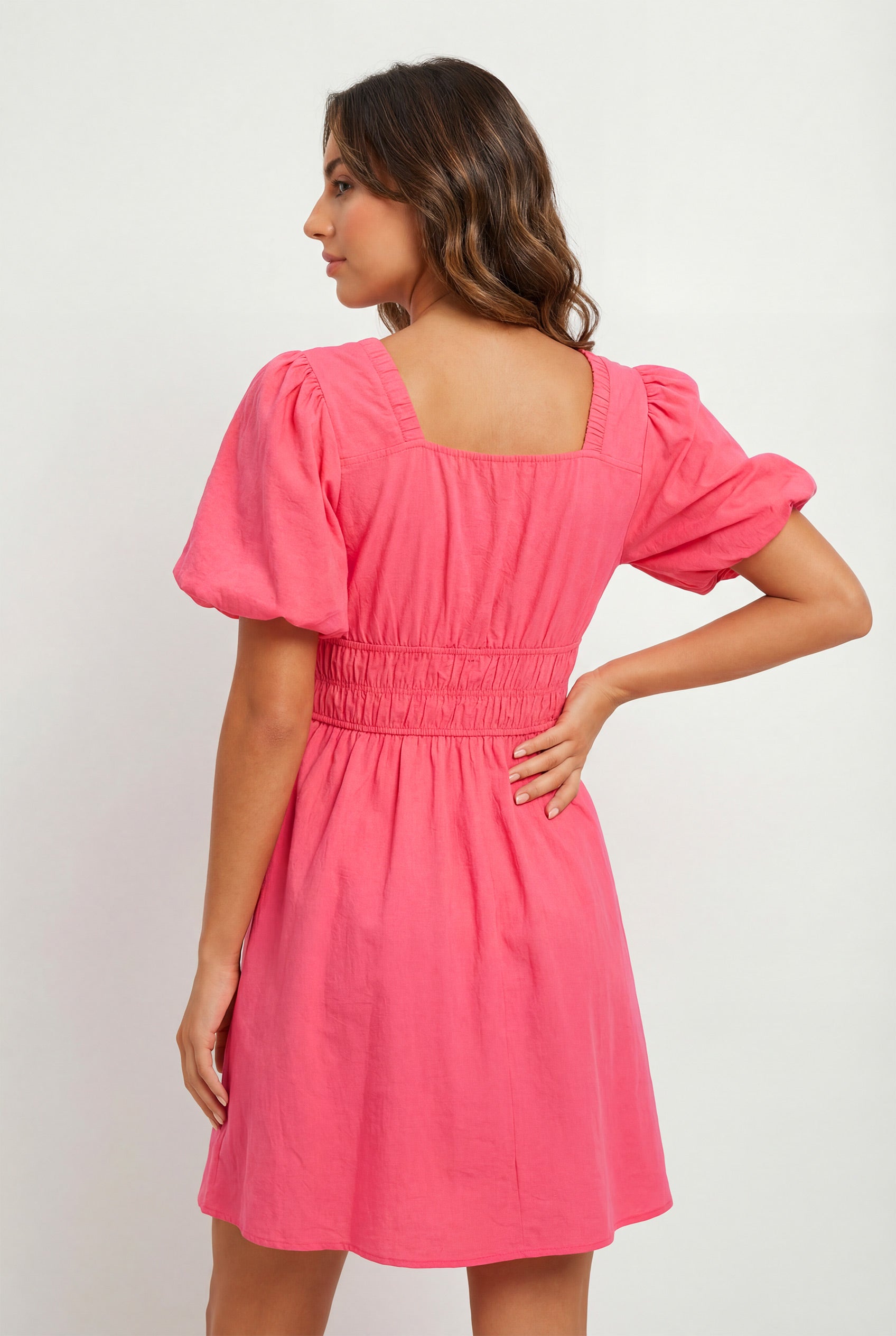 Chicovar Women's Boho Puff Sleeve Textured Cotton Mini Dress