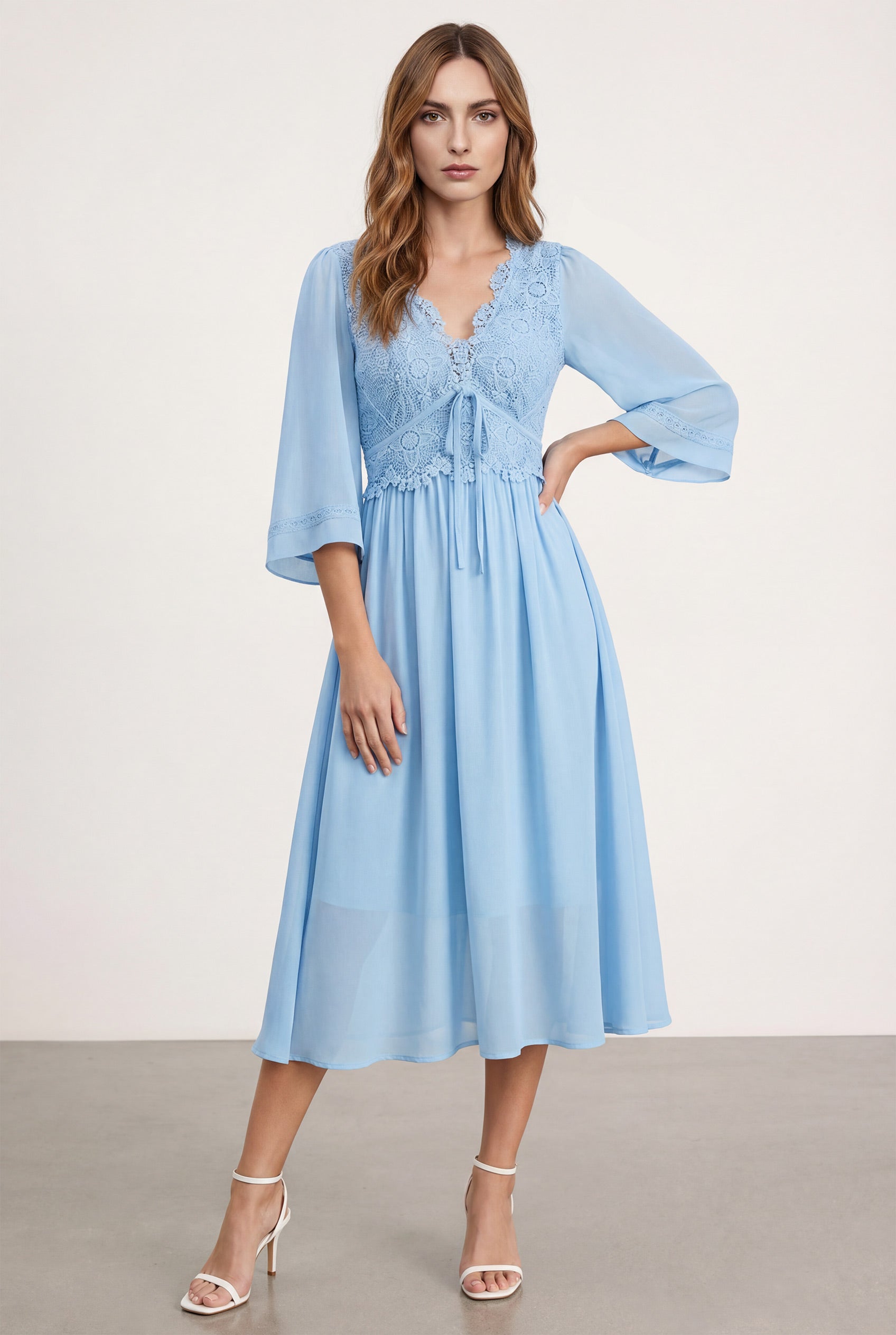 Chicovar Women's Elegant V Neck Bell Sleeve Dress