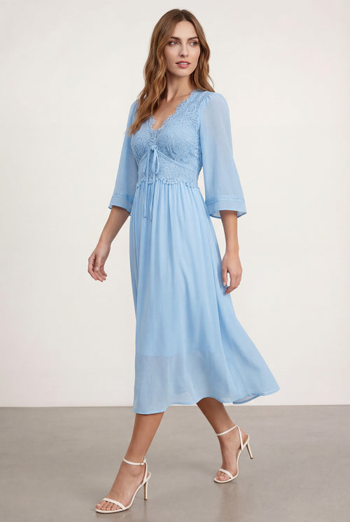 Chicovar Women's Elegant V Neck Bell Sleeve Dress