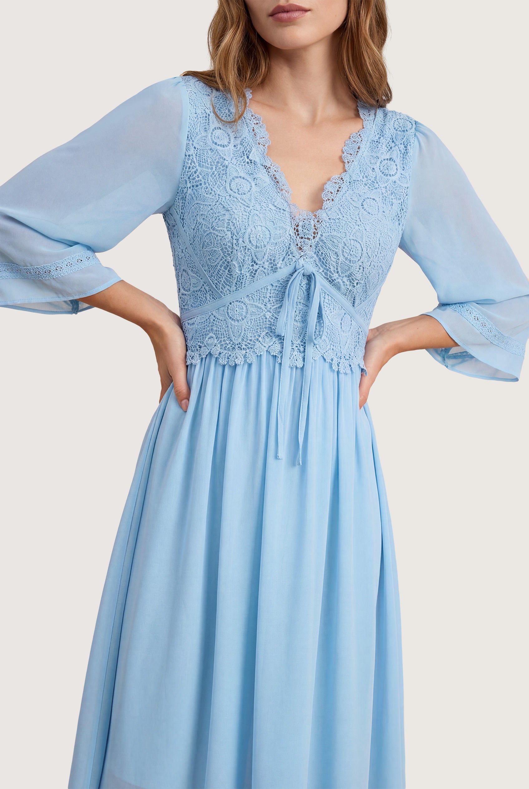 Chicovar Women's Elegant V Neck Bell Sleeve Dress