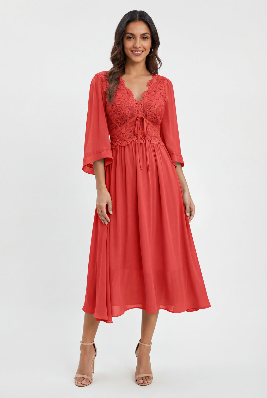 Chicovar Women's Elegant V Neck Bell Sleeve Dress