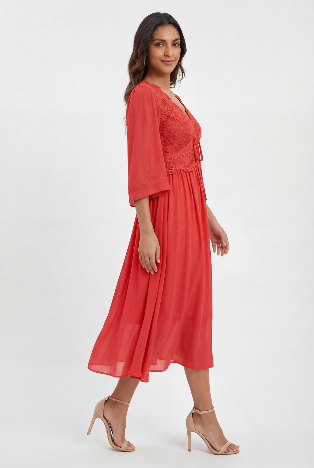Chicovar Women's Elegant V Neck Bell Sleeve Dress