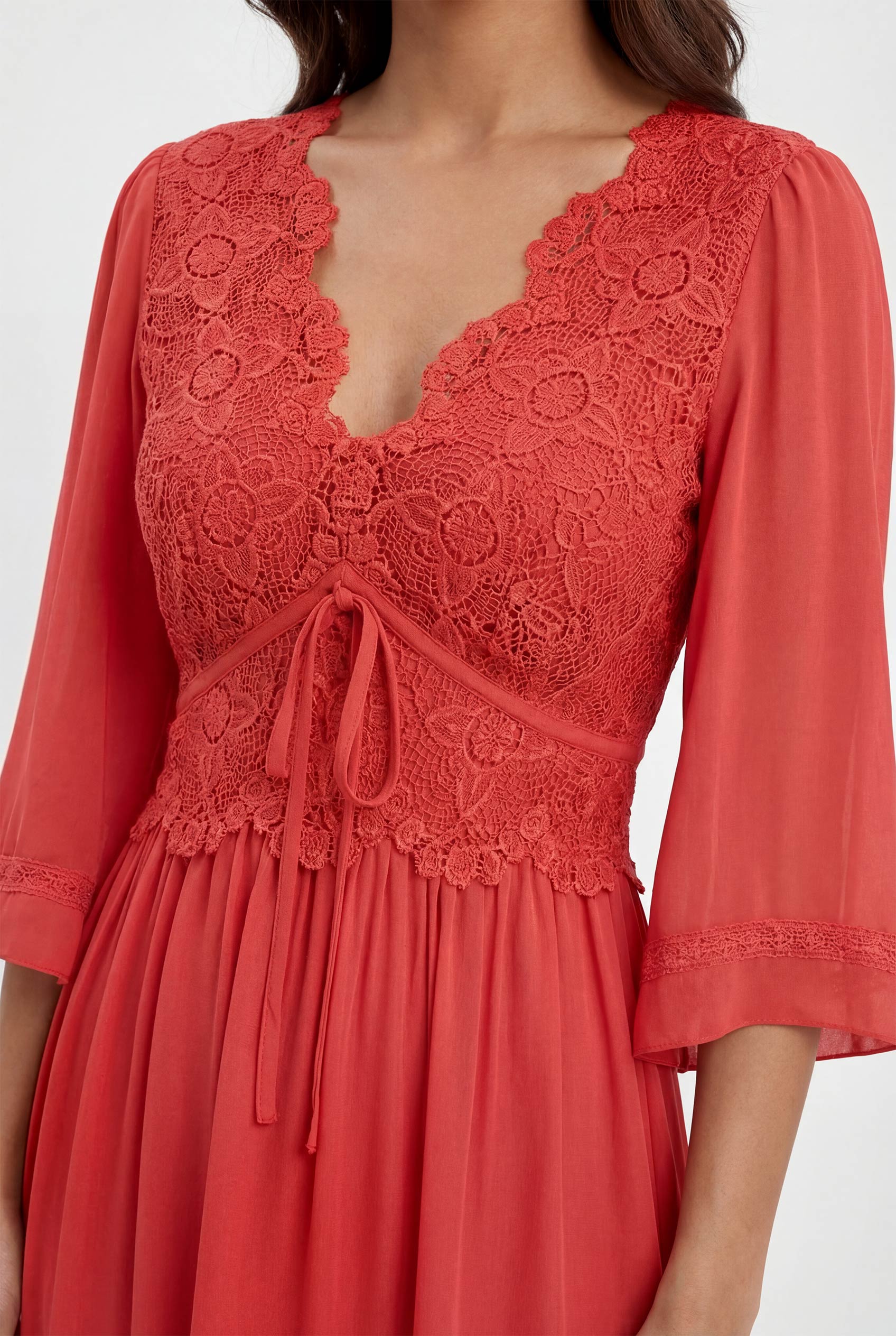Chicovar Women's Elegant V Neck Bell Sleeve Dress