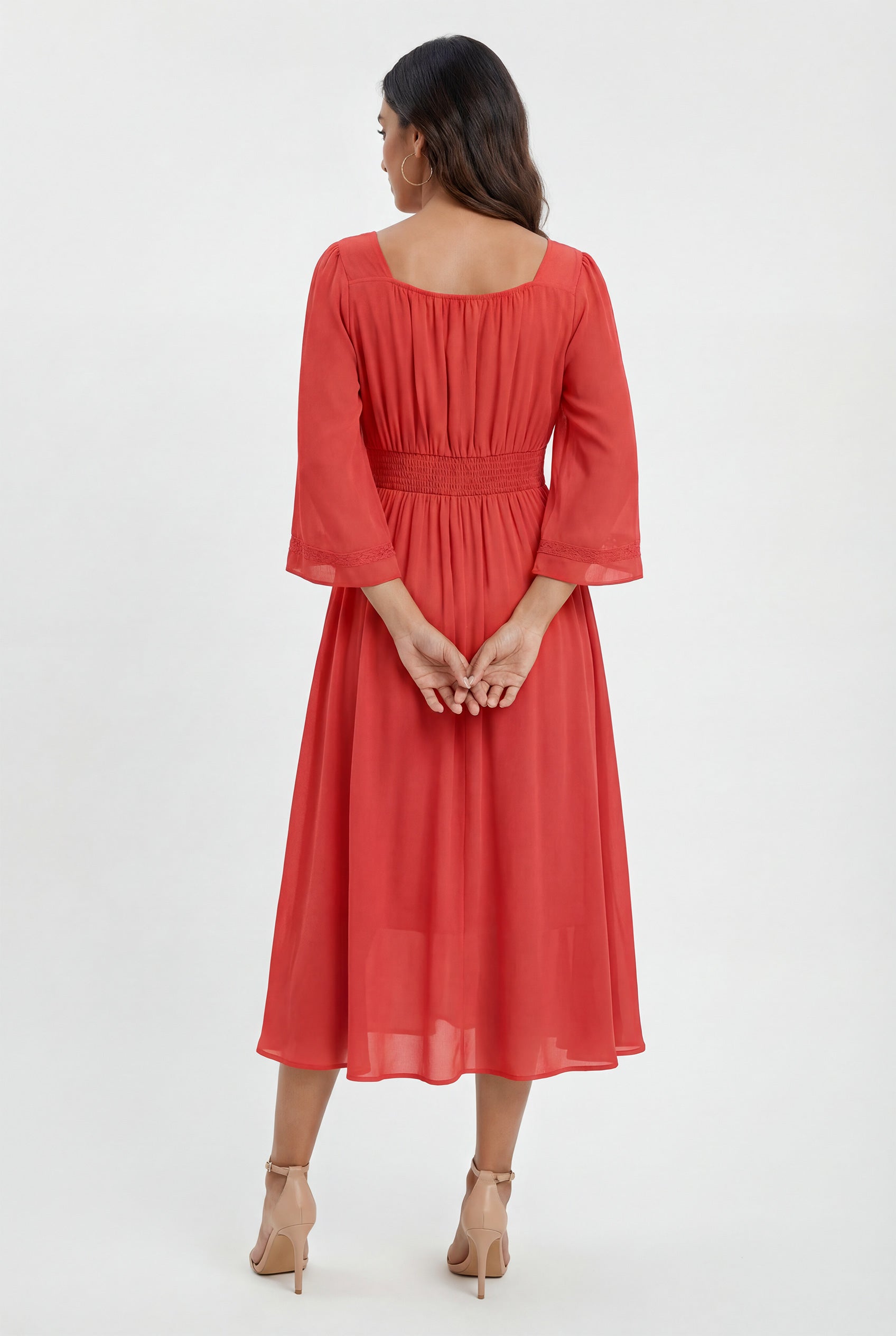 Chicovar Women's Elegant V Neck Bell Sleeve Dress
