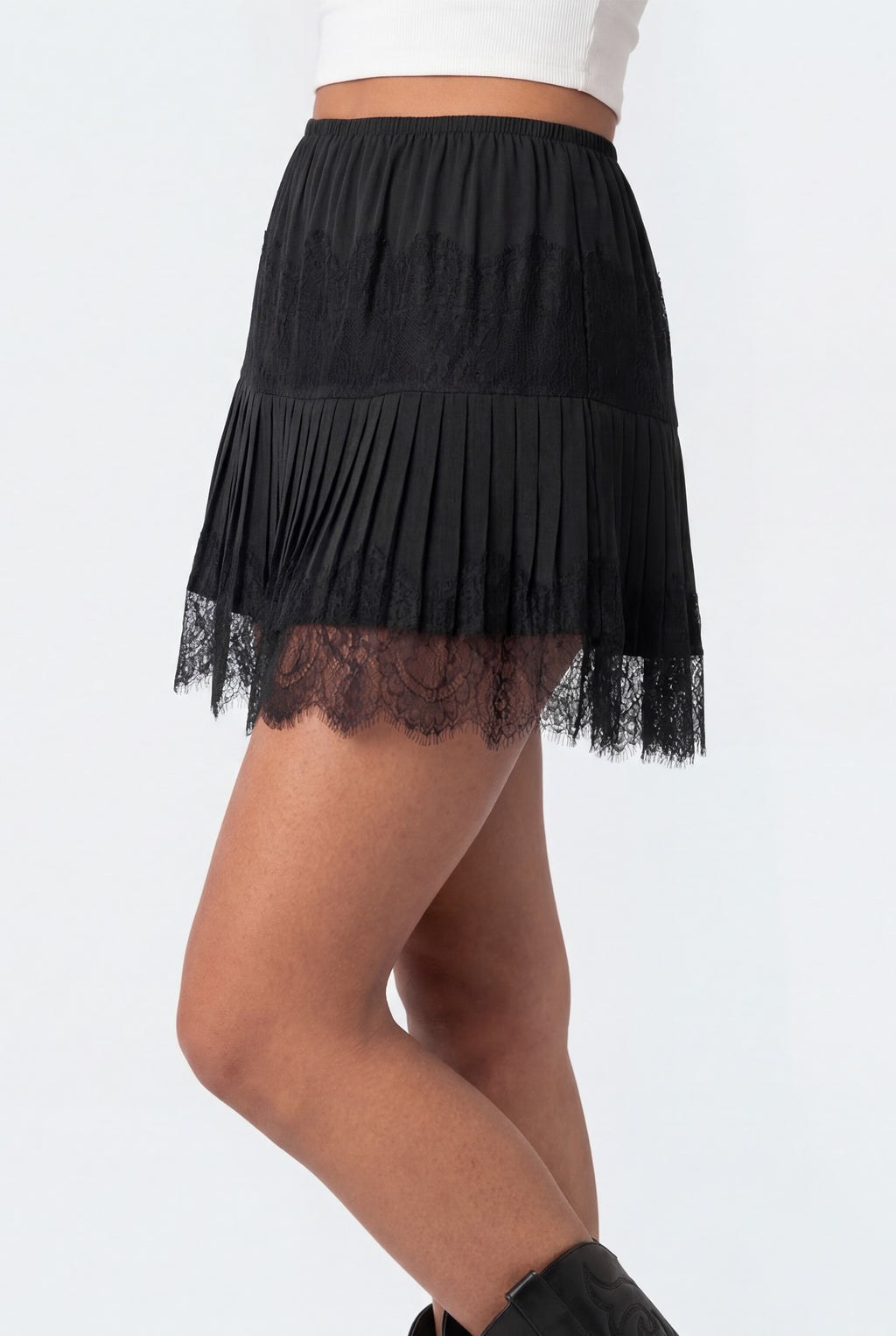 Chicovar Women's Lace Ruffle Tiered Mini Skirt Solid Patchwork Balletcore Ruffled Skirt