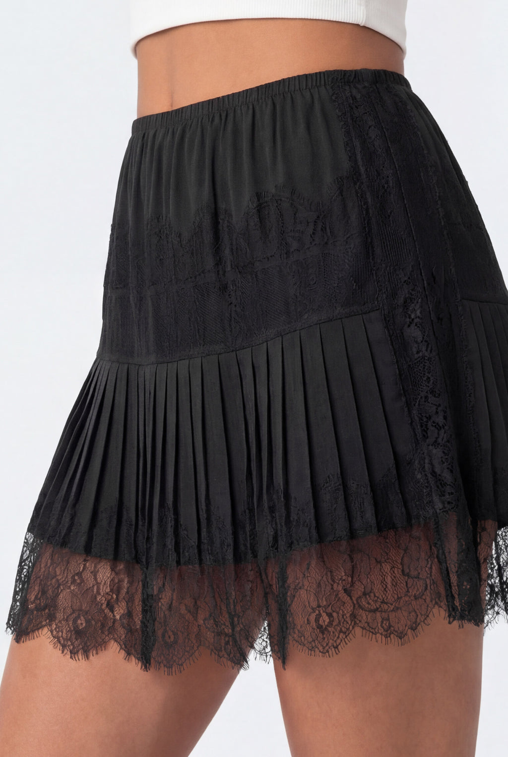 Chicovar Women's Lace Ruffle Tiered Mini Skirt Solid Patchwork Balletcore Ruffled Skirt