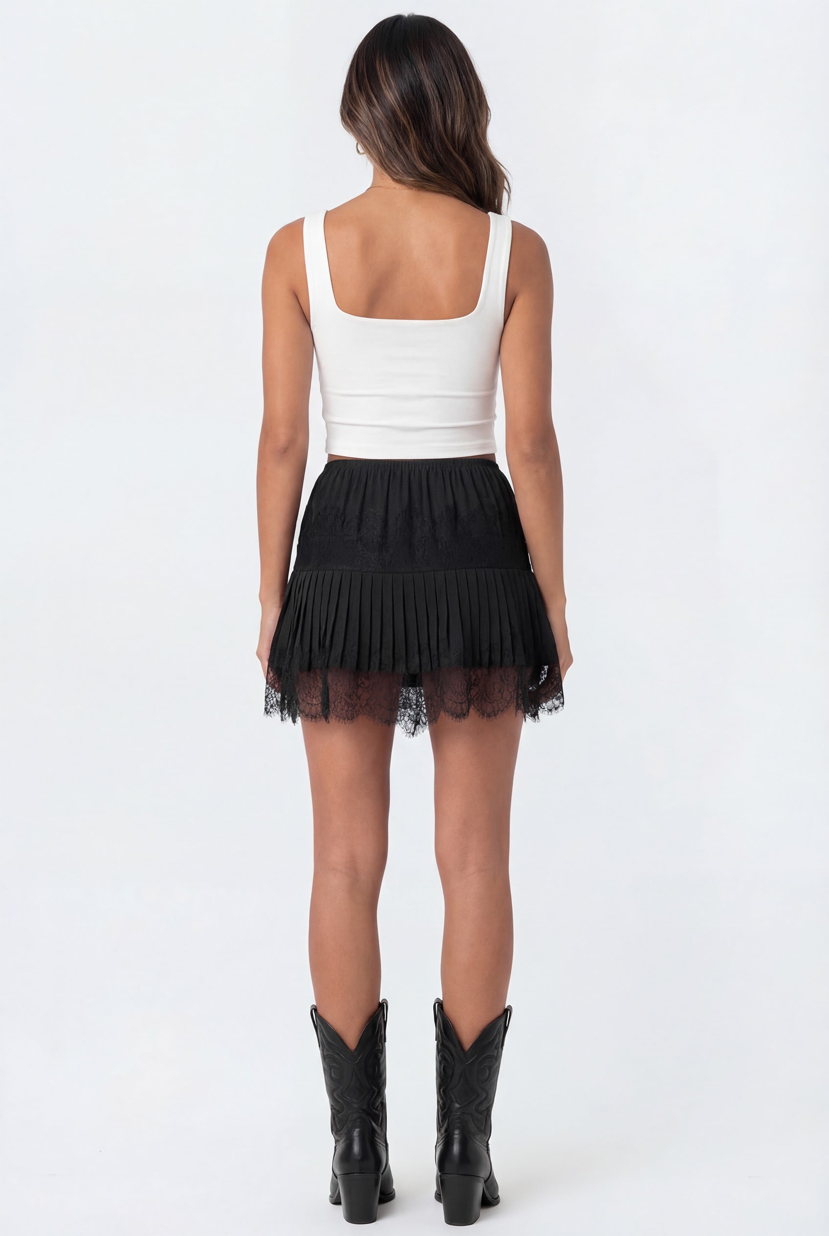 Chicovar Women's Lace Ruffle Tiered Mini Skirt Solid Patchwork Balletcore Ruffled Skirt