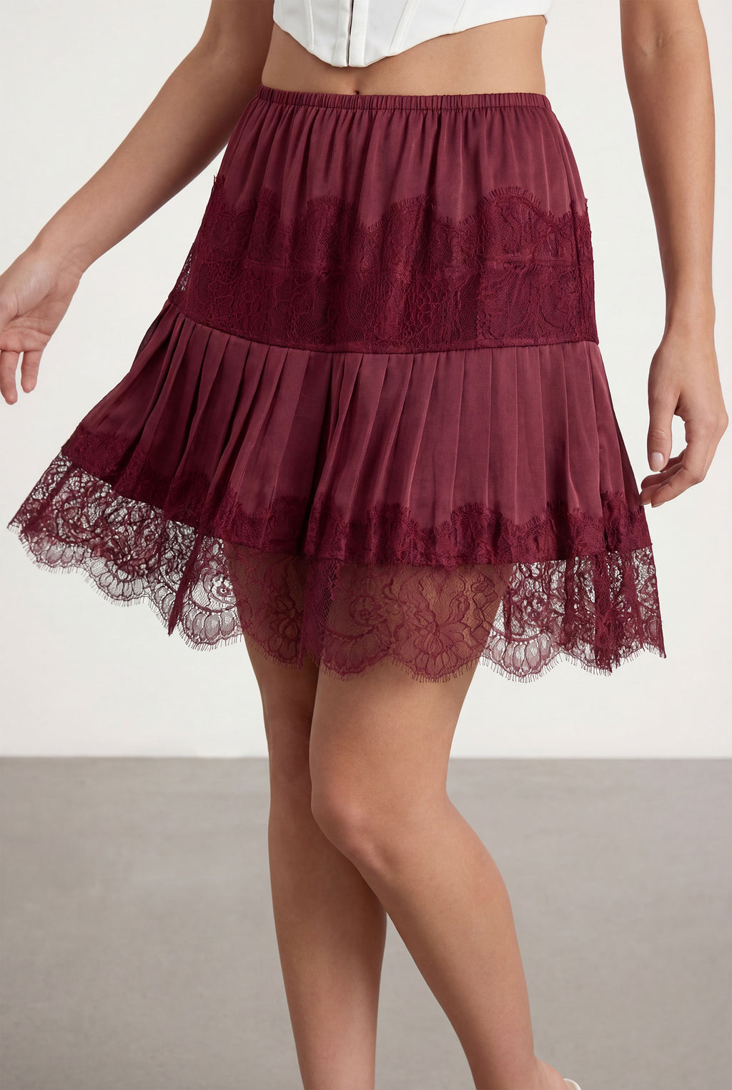 Chicovar Women's Lace Ruffle Tiered Mini Skirt Solid Patchwork Balletcore Ruffled Skirt
