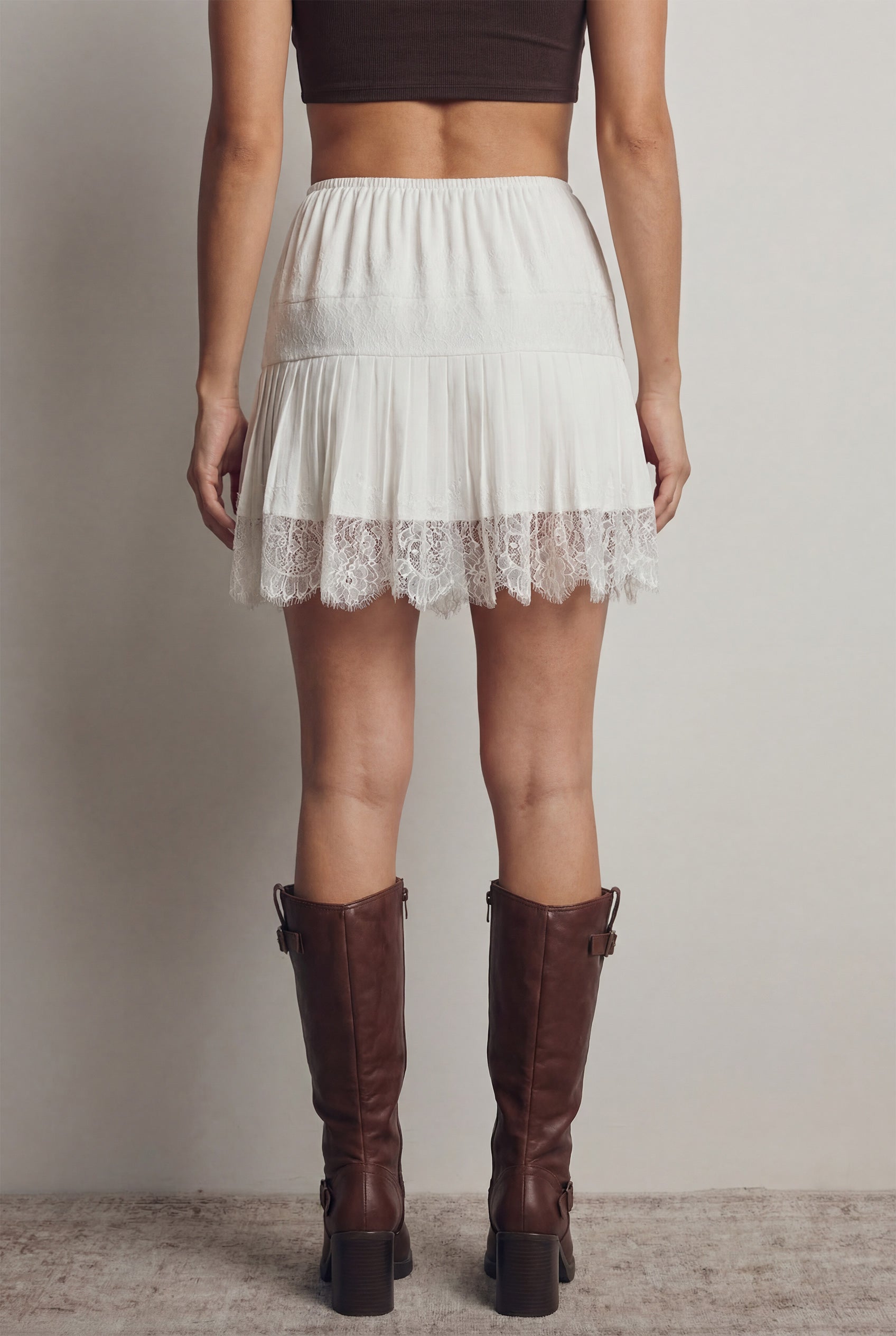 Chicovar Women's Lace Ruffle Tiered Mini Skirt Solid Patchwork Balletcore Ruffled Skirt