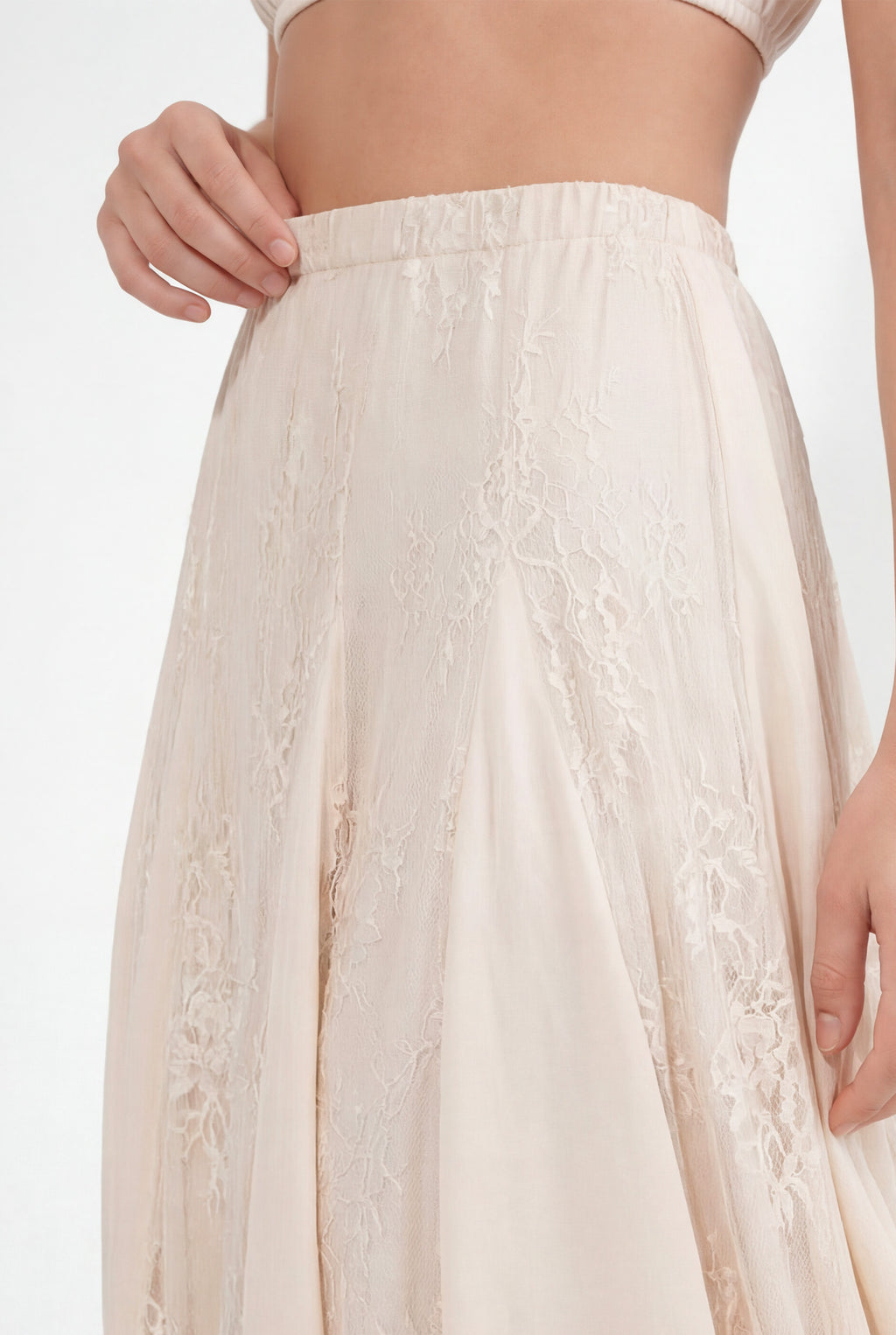 Chicovar Women's Satin Maxi Skirt High Waist Lace Patchwork Flowy