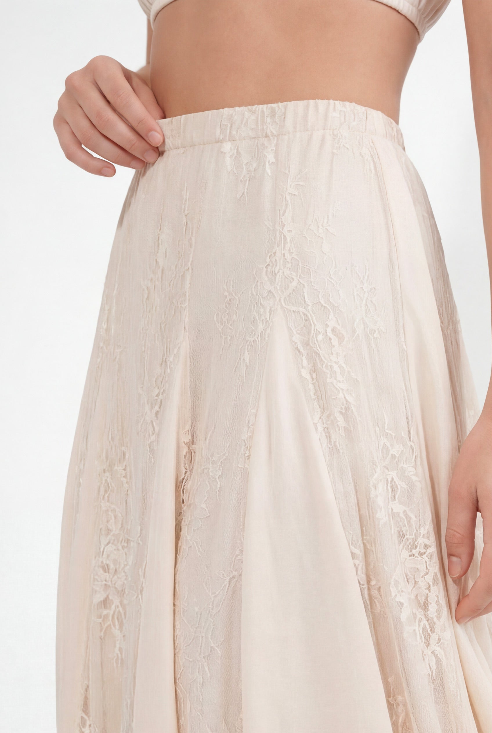 Chicovar Women's Satin Maxi Skirt High Waist Lace Patchwork Flowy