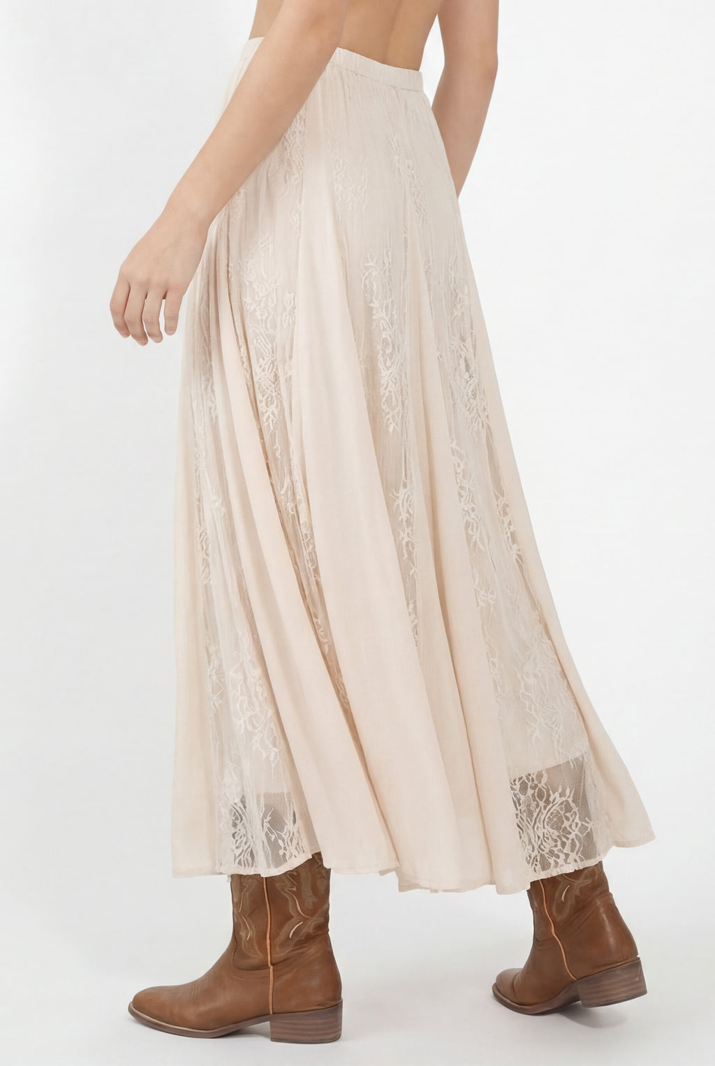 Chicovar Women's Satin Maxi Skirt High Waist Lace Patchwork Flowy