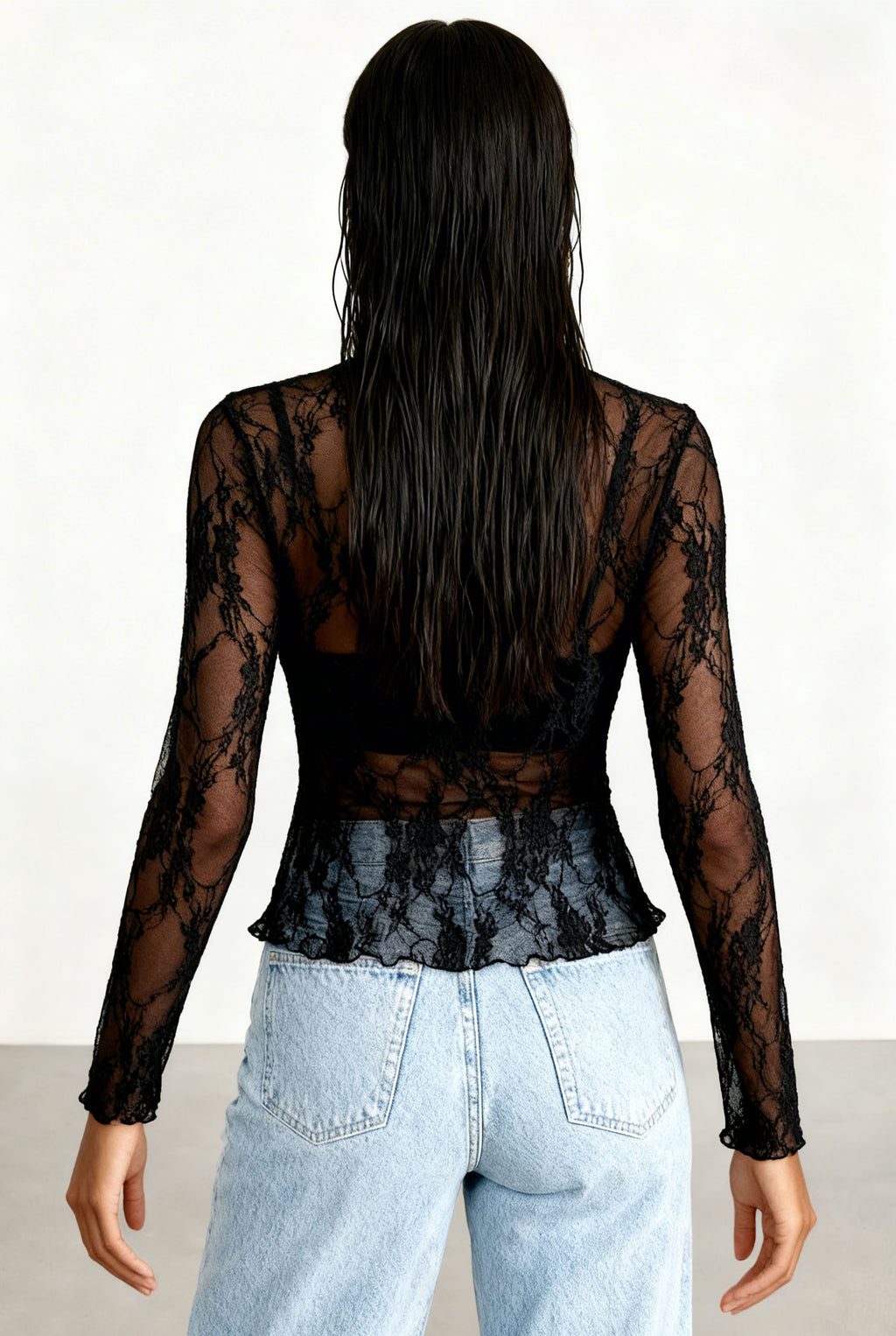 Chicovar Woman Sexy Floral Sheer Lace Shirt Top Long Sleeve